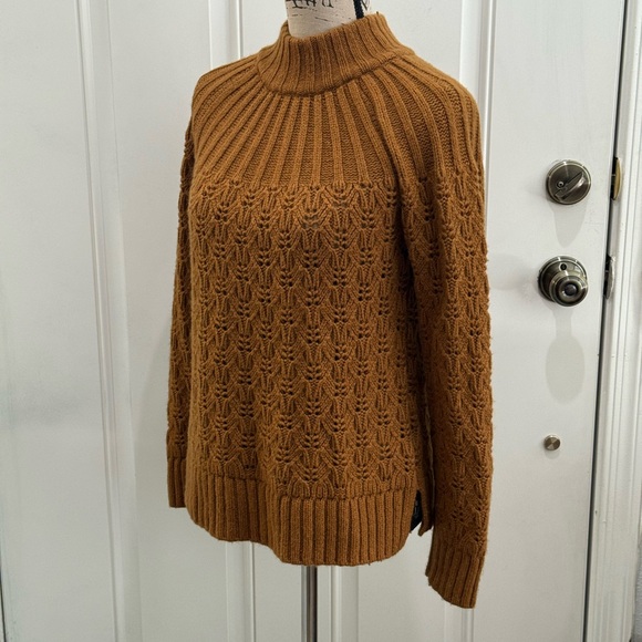 Madewell Women’s Pointelle Stitch Mix Mock Neck Sweater in Dried Cedar Brown -S - Picture 9 of 12